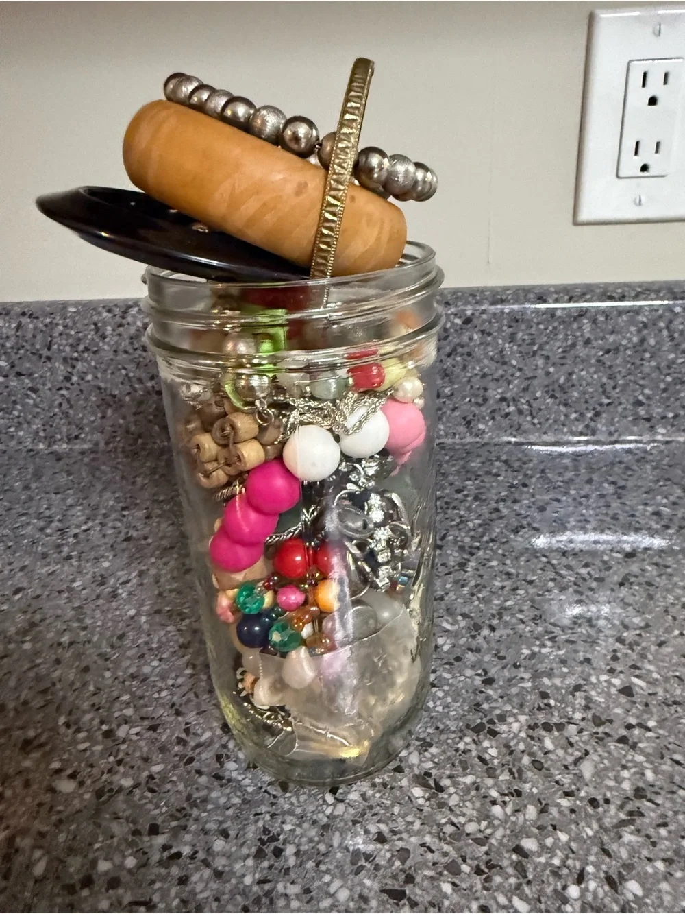 Vintage/Estate Assorted Jewelry in Glass Jar - Multicolor